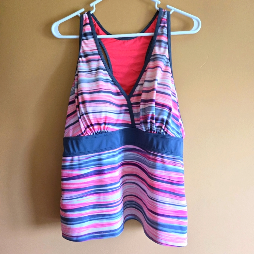 Coral Reef Striped Multicolor Swim Top, 2X
